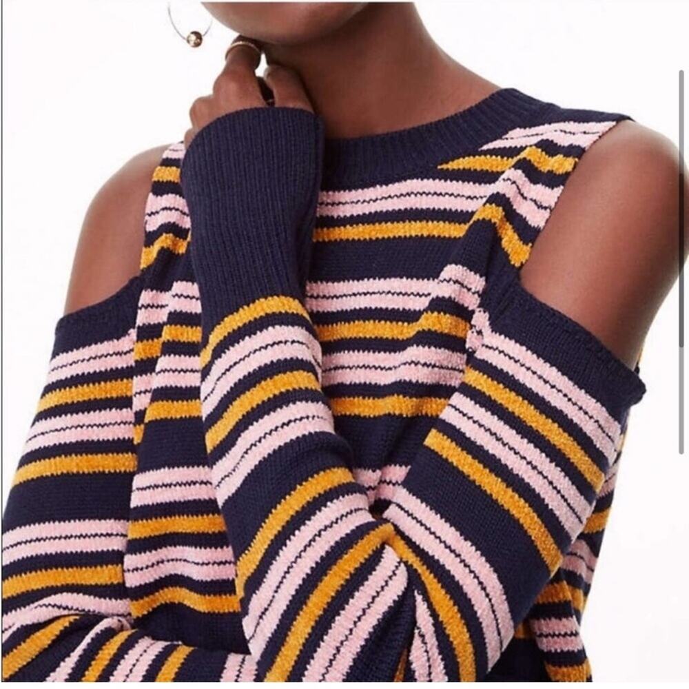 NWOT LOFT Chenille Striped Cold Shoulder Sweater - Picture 3 of 6